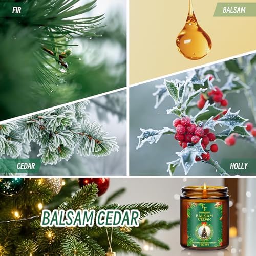 Christmas Candle, Balsam Cedar Scented Candles for Home, Holiday Candles Natural Soy Candle, Aromatherapy Candle 7 oz Jar Candles Christmas Gift for Women Men
