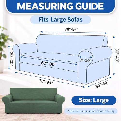 KEKUOU Stretch Couch Covers for Sofa, 3 Cushion Slipcover,Greyish Green