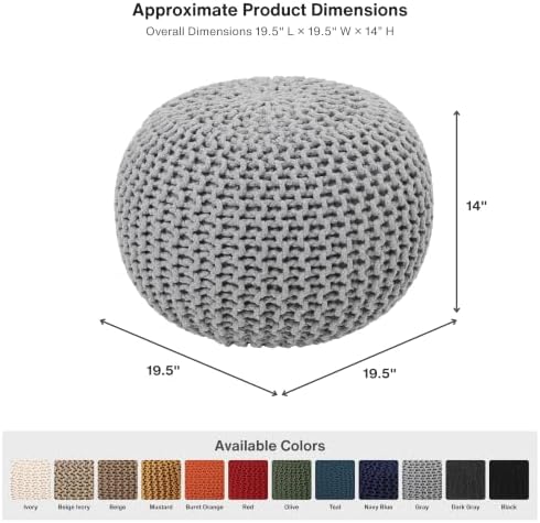 · REDEARTH · Round Pouf Ottoman - Hand Knitted Boho Poof Footrest - Gray