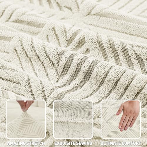 ZNSAYOTX Stretch Couch Cover, 1 Piece Sofa Covers for 3 Cushion Couch, Jacquard Sofa Slipcovers with Elastic Bottom Thickened Furniture Protector for Dog Cat Pet (Large, Beige)