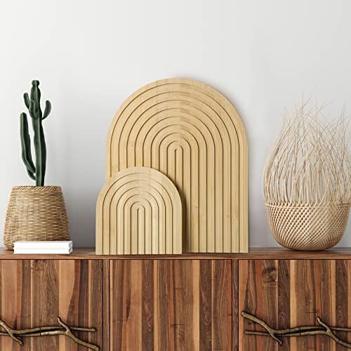 Chunful 2pcs Arch Cutting Board Boho Shelf Decor, Wood Color, Bamboo