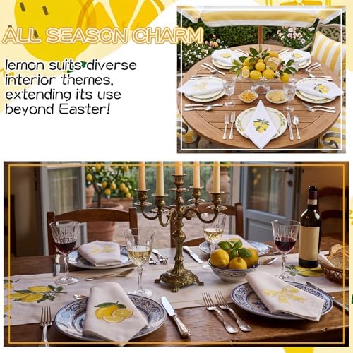 HunnmingRe 12 Pcs Lemon Party Cloth Napkins Bulks 100% Cotton 17x17inch