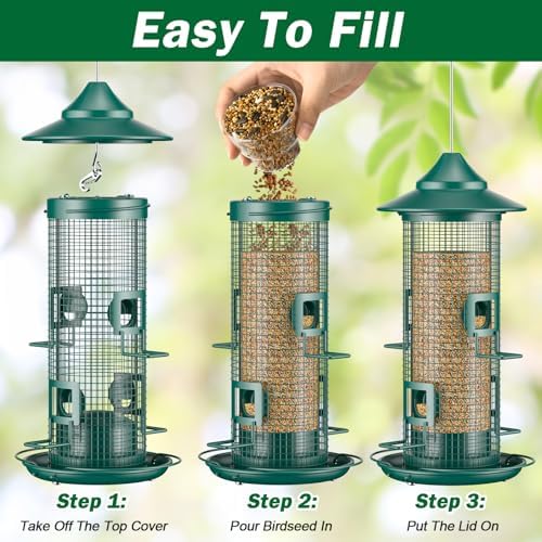 Metal Bird Feeder for Outdoors Hanging, 2LB Chew Resistant, Green