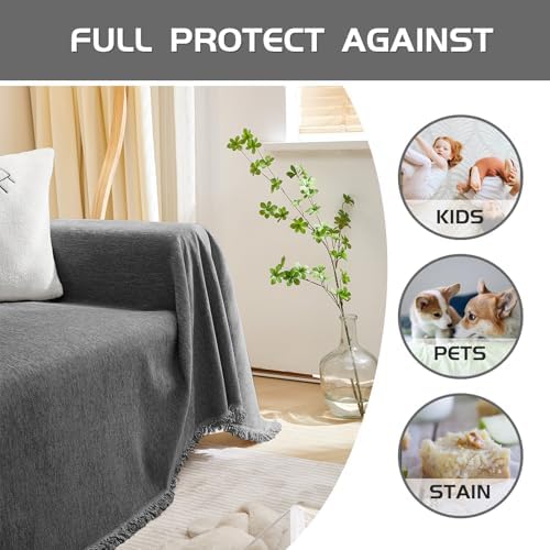 MEETSKY Sofa Covers for Pets Washable Couch Covers for 3 Cushion Couch Sofa Pet Friendly Oversized Sofa Slipcovers, Sofa Throw Blanket for Dogs Couch Protector, 91"x 134", Charcoal Gray