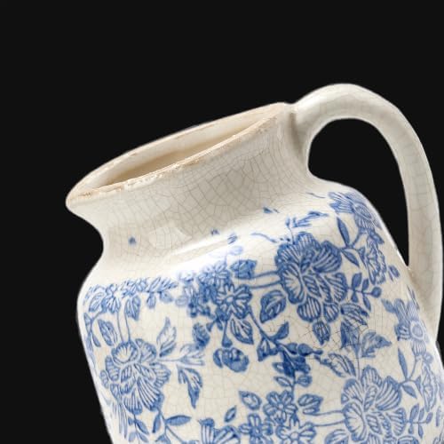 Ceramic Flower Vase, Vintage Utensil Holder, Blue and White Decorative Vase Chinoiserie Decor Rustic Farmhouse Retro Floral Vases for Table Bookshelf Mantel Kitchen Living Room Office - 6.7” Blue 016
