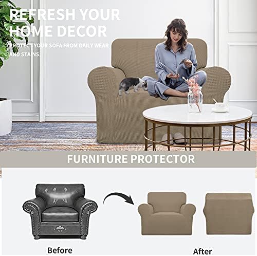 Easy-Going Stretch Oversized Chair Slipcover with Arm Washable Natural