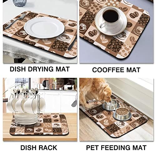 Coffee Bar Mat Accessories for Countertop Super Absorbent Anti-Slip Silicone Dish Drying Mats Kitchen Counter Draining Pad Decor Gift Fit Maker Pot Espresso Machine 24inx18in, (DS)