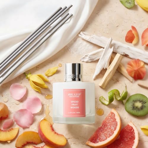 Airkeep Reed Diffuser Set,3.38 fl oz (100 ml) - Spiced Fruit Woods Oil Diffusers with 8 Reed Sticks, Home Fragrance Reed Diffuser for Bathroom Shelf Decor