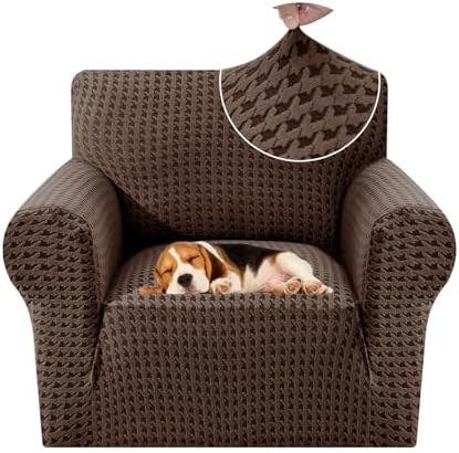 MAXIJIN Stretch Sofa Chair Slipcovers with Arms (31"-46 Washable Chair Cover Armchair with Non-Slip Foam & Elastic Bottom, Dog Cat Pet Friendly Furniture Protector (Small, Brown)