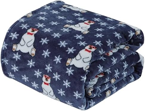 Elegant Comfort Lightweight Printed Throw Blanket- All Season, Ultra Soft, Cozy and Plush- Decorative Throw Blankets, Perfect for Lounging, 50 x 60 inches, Navy Polar Bear, Throw Blanket
