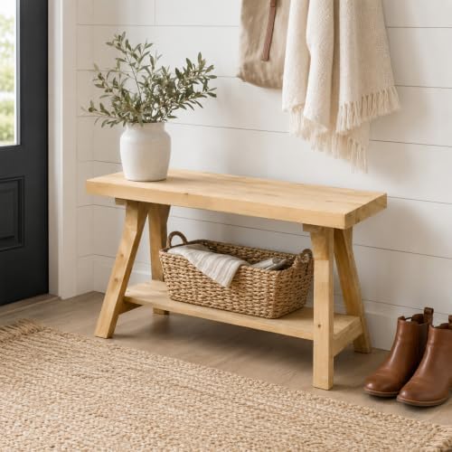 SwallowLiving Solid Wood Entryway Bench 30" Farmhouse A-Frame Shelf