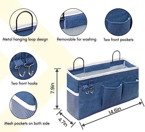 Kanrichu 2pcs Large Wall Hanging Organizer Bag, Linen Fabric Door Hanging Storage Baskets with Pockets, Waterproof Bin for Kitchen, Bedroom, Office, RV Camper (Blue)