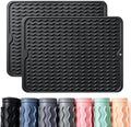 2 Pack Caketime Silicone Dish Drying Mat for Kitchen Counter Cooking Baking Coffee Bar Hot Pads Accessories Dining Home Essentials Under Sink Protector Organizers Stone Rack Trays Drain Black