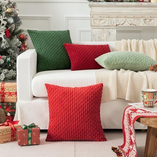 Kevin Textile Soft Corduroy 22x22 Inch Pillow Covers 2 Pack, Red