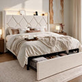 SHA CERLIN Full Size Bed Frame with Storage Drawer & LED Lights, Beige