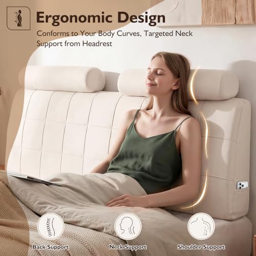 Full Headboard with 2 Headrests, Memory Foam Upholstered Headboard