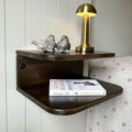 Floating Nightstand Wooden, Solid Alder Wood Bedside Table, Wall Mounted Shelf with LED Option, Slim Side Table with Open Storage, Varnish Finish (Walnut, Without LED, 11.0, Inches)