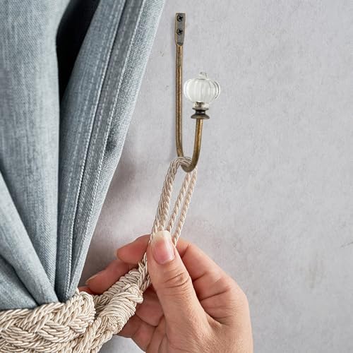 Vintage Curtain Holdbacks 2Pcs - Pumpkin Shaped, Metal Curtain Side Holders for Wall, Small Drapes Pull Backs Hook, Window Drapery Tie Backs Wall Mounted, Curtain Hardware Accessories