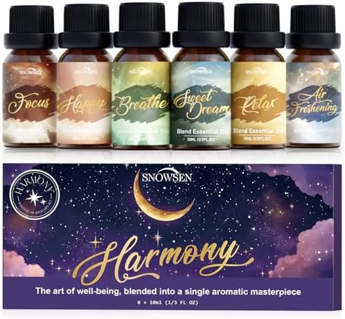 Essential Oil Blends, Harmony Essential Oil Set - Breathe, Sweet Dream, Relax, Happy, Focus, Air Freshening, Essential Oils for Diffusers for Home, Candle Making, Freshie Scents, Aromatherapy