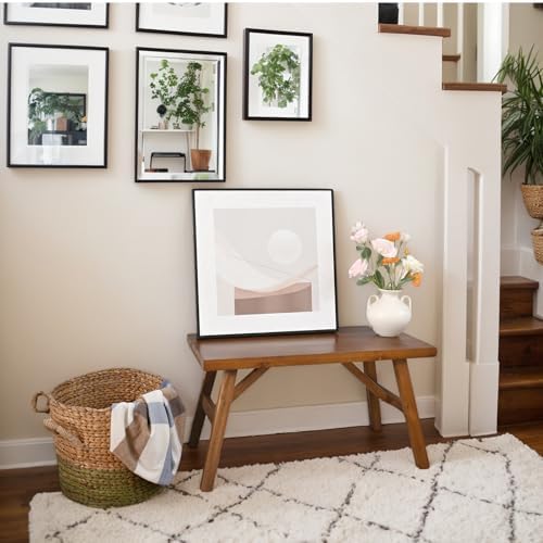 SwallowLiving Handcrafted Solid Wood Bench, 30" - Farmhouse-Style Entryway Seating for Living & Dining Room, Rustic Design, Natural Finish