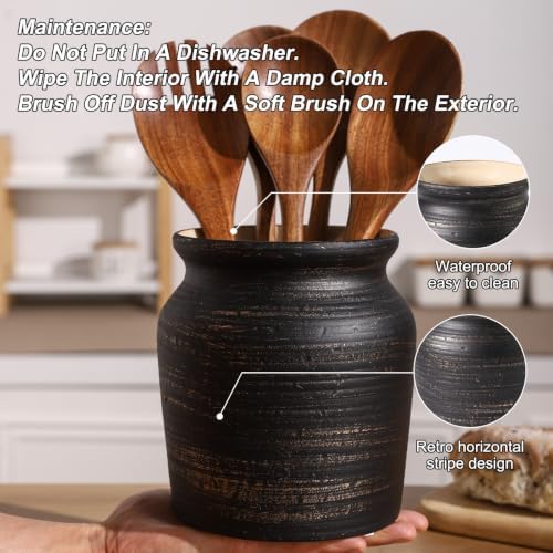 Ceramic Farmhouse Kitchen Utensil Holder for Countertop, Rustic Cooking Utensil Holder Crock Fit for Kitchen Counter. Copper Color.