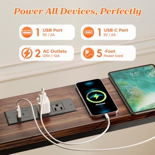 SUPERJARE 102 Inch Sofa Table with 2 Power Outlets and USB-C Ports