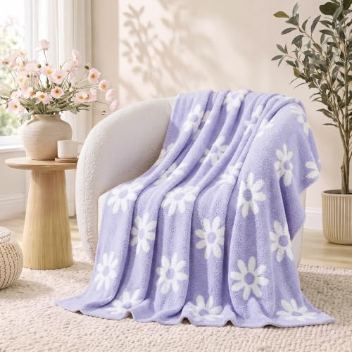 Monbix Soft Twin Size Floral Blanket for Bed-Cozy Knitted Blankets