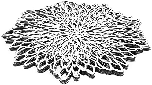 Juvale 10 Pack Silver Metallic Vinyl Placemats - 14.4" x 14.4" Round Table Mats and Chargers with Leaf Design for Elegant Table Decor and Protection - Stylish Charger Plates for Weddings and Parties