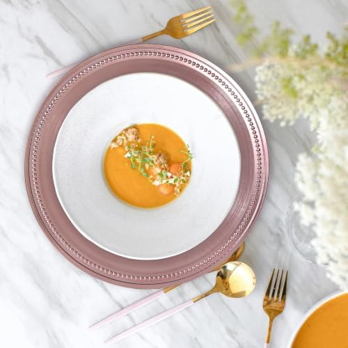 13" Vintage Charger Plates, Beaded Chargers for Dinner Plates Set of 6, Charger Plates Bulk Wedding, Rose Gold