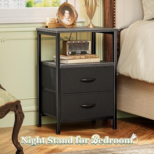 Huuger Night Stand with 2 Drawers, Bedside Table with Open Shelf