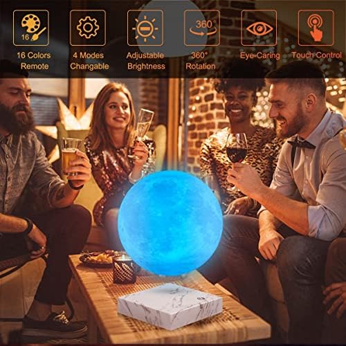 UVEHAS Magnetic Levitating Moon Lamp - 16 Colors LED Floating and Spinning 3D Moon Night Lights with Remote Levitation Rotating Globe Lunar Desk Lamp for Bedroom Office Decoration Unique Gifts