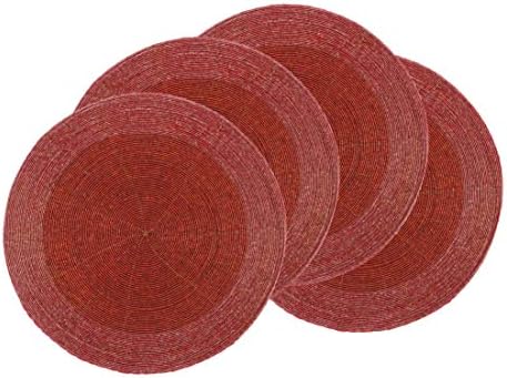 COTTON CRAFT Glitz Handmade Beaded Charger Placemats - Set of 4 - Red