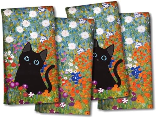 Miss Adola Cute Kitchen Towels Set of 4, 18 x 26 Inch, Cat Flower