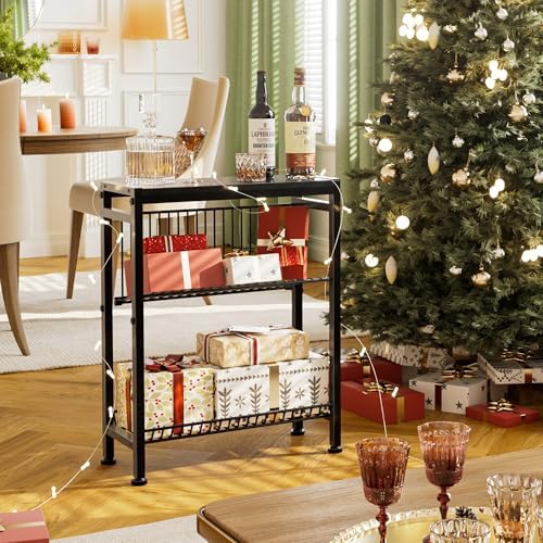 Narrow Side Table, 3-Tier End Table, Small Nightstand