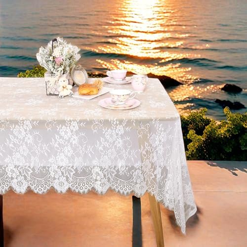 Rectangular Lace Tablecloth 5 Pieces 10FT White Table Cloth Vintage Fabric