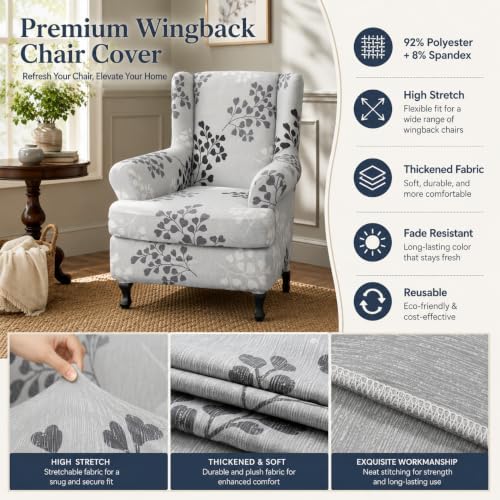 NILUOH Wingback Chair Covers 2-Piece, Armchair Slipcovers for Living Room