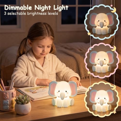 AVEKI Elephant Night Light, Silicone Touch Bedside Lamp (Blue)
