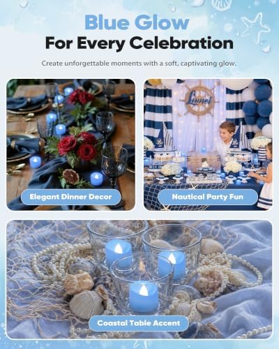 Homemory 24-Pack Light Blue Flameless Battery Tea Light Candles, 200+ Hours