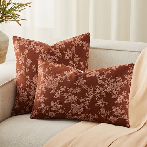 100% Cotton French Pastoral Throw Pillow Covers Set of 2, 24x24 Inch Background/Terracota Farmhouse Decorative Cushion Covers for Sofa Bed Living Room Home Decor
