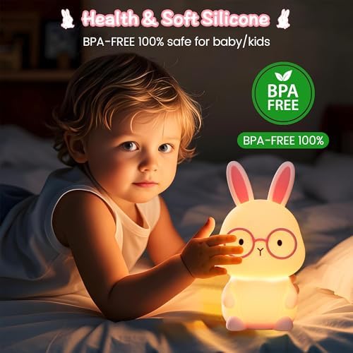 FAMIDUO Bunny Night Light for Kids, Safe Silicone Touch Lamp with Timer