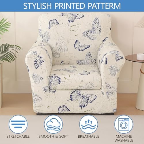 Stretch Printed Sofa Cover Couch Covers, 2-Piece Armchair Cover with Separate Cushion Cover, Washable Soft Spandex Furniture Protector for Living Room(Armchair, Butterfly)