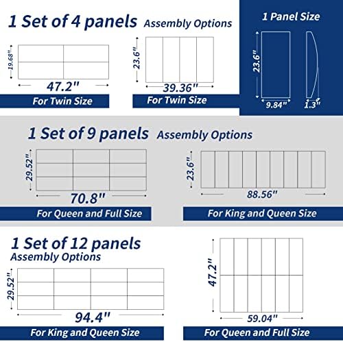 Art3d 4-Pack Peel and Stick Upholstered Headboard, 9.84 x 23.62 in, Black