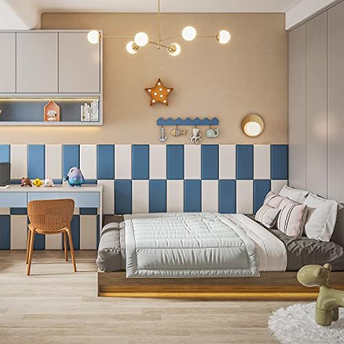 YLL Peel and Stick Upholstered Headboard - White 3D Anti-Collision Wall Padding Pack of 10 Panels - Soundproof Wall-Mounted Headboard