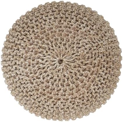 · REDEARTH · Round Pouf Ottoman - Hand Knitted Boho Poof - Beige Ivory