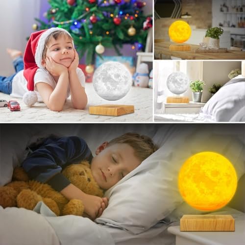 Levitating Moon Lamp - Floating and Spinning Moon Light Spinning in Air - Night Lamp for Office, Home, Room Decor,Holiday Gifts (3 Colors)