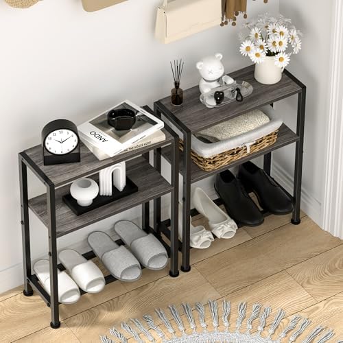 Narrow Side Table Set of 2, 2-Tier Small End Table,Slim Nightstand