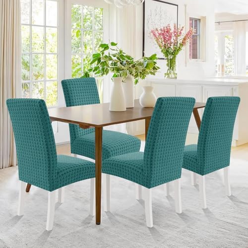 MAXIJIN Dining Chair Covers Set of 2, Stretch Kitchen Chair Covers for Dining Chairs, Removable Washable Parson Seat Slipcover for Home, Restaurant, Hotel, Banquet (Peacock Blue)