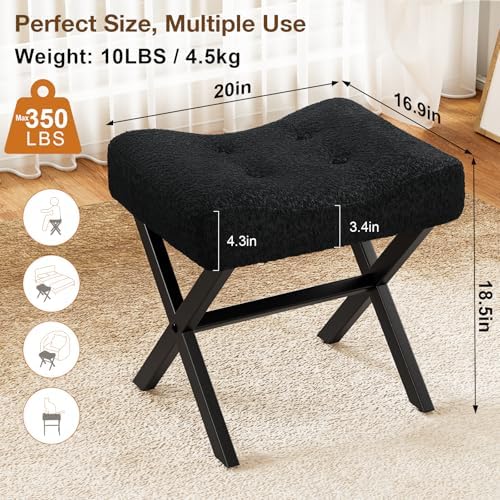 Memobarco 18-Inch Large Vanity Stool Chair, Black Makeup Stool
