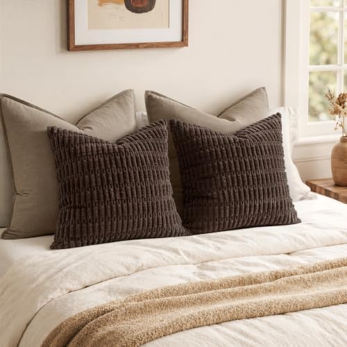 MIULEE Euro Sham Corduroy Decorative Throw Pillow Covers 24x24 Dark Brown