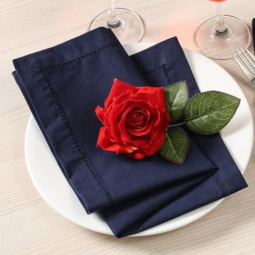 Lightnpro Hemstitched Cotton Cloth Napkins Set of 12, 18x18 Inch, Navy
